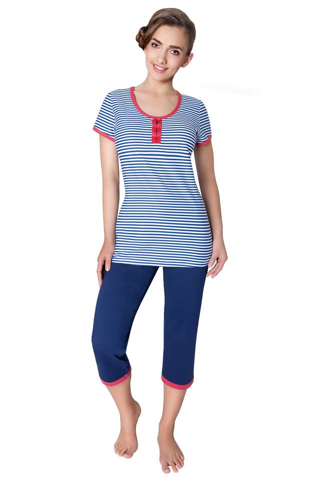 Dámské pyžamo s krátkým rukávem a 3/4 nohavicemi, 104221 658, bílá/modrá - Velikost XL/44 Wadima