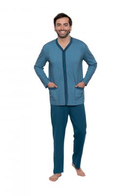 Pánské pyžamo s dlouhým rukávem, 204135 496, modrá | Velikost L, Velikost XL, Velikost XXL