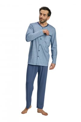 Pánské pyžamo s dlouhým rukávem, 204140 416, modrá | Velikost M, Velikost L, Velikost XL, Velikost XXL, Velikost 3XL