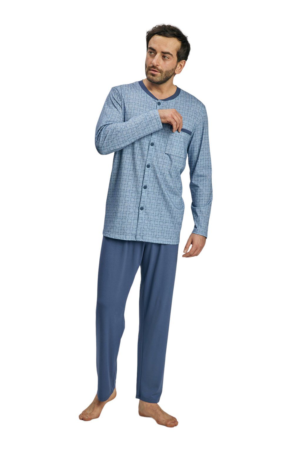 Pánské pyžamo s dlouhým rukávem, 204140 416, modrá - Velikost L Wadima