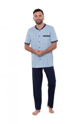 Pánské pyžamo s krátkým rukávem a dlouhými nohavicemi, 204122 477, modrá | Velikost M, Velikost L, Velikost XL, Velikost XXL, Velikost 3XL