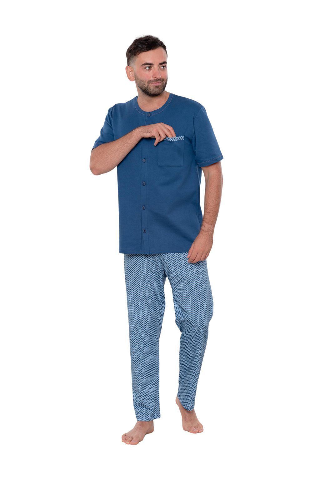 Pánské pyžamo Wadima 204149 259 s krátkým rukávem a dlouhými nohavicemi, modrá